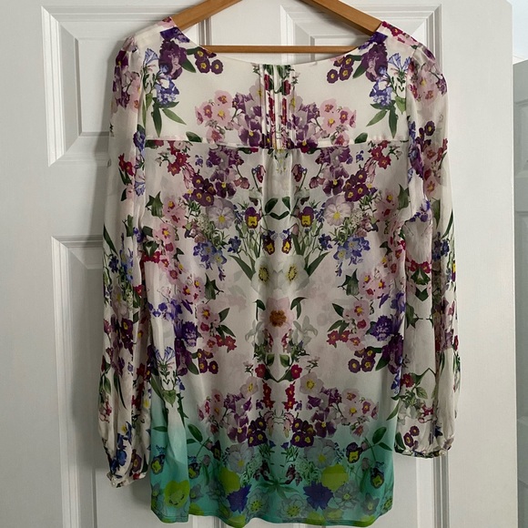 Anthropologie Vanessa Virginia 100% silk floral ombre blouse top tunic Sz 10 - Picture 3 of 11
